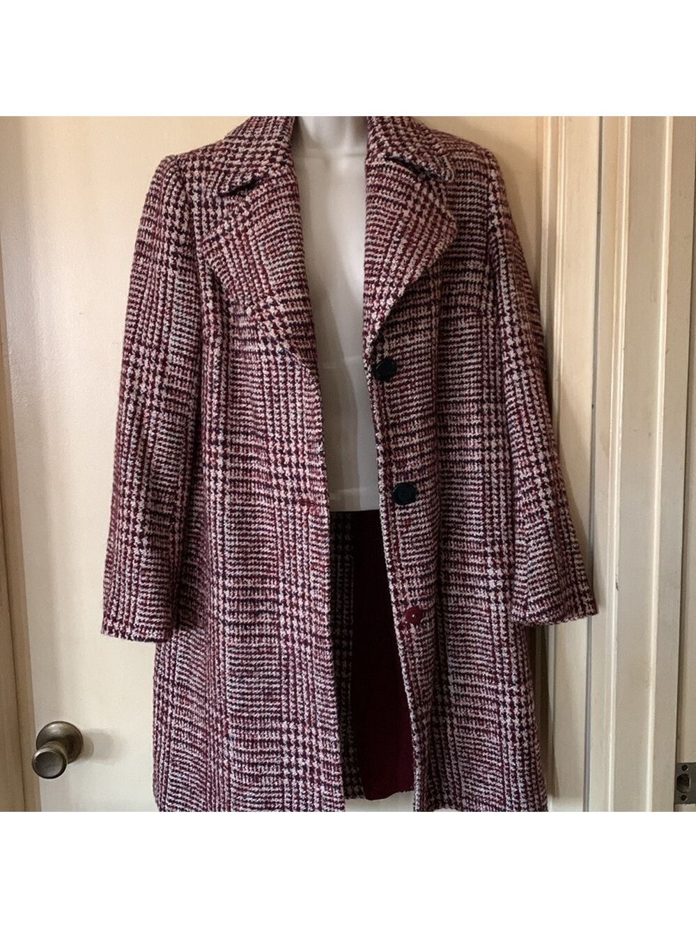 Sam Edelman red tweed knee length coat size 6 - Picture 7 of 14